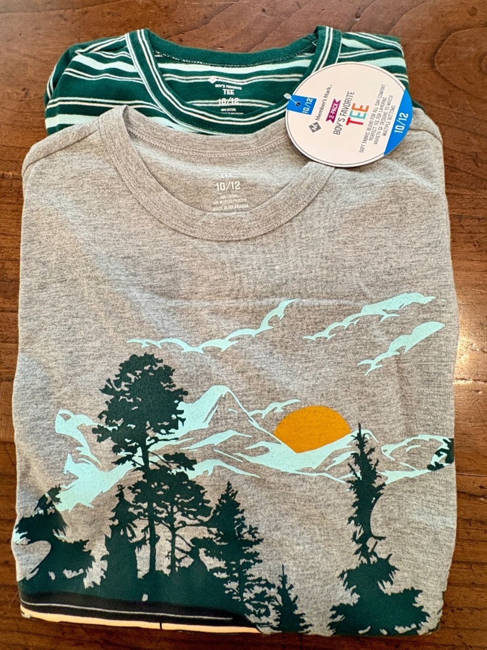 Member's Mark Boys Long Sleeve Shirt 2 Pack Grey Graphic Green Size 10/12 NWT